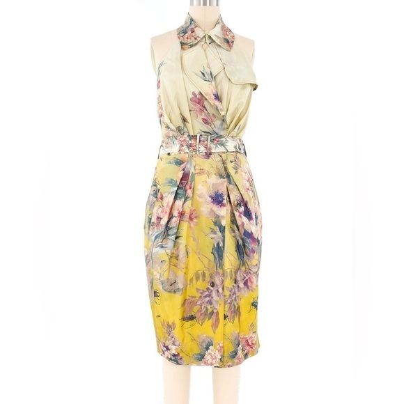 Jean Paul Gaultier Yellow Gold Ombre Bug floral print wrap dress US 12 NWT - Picture 1 of 10